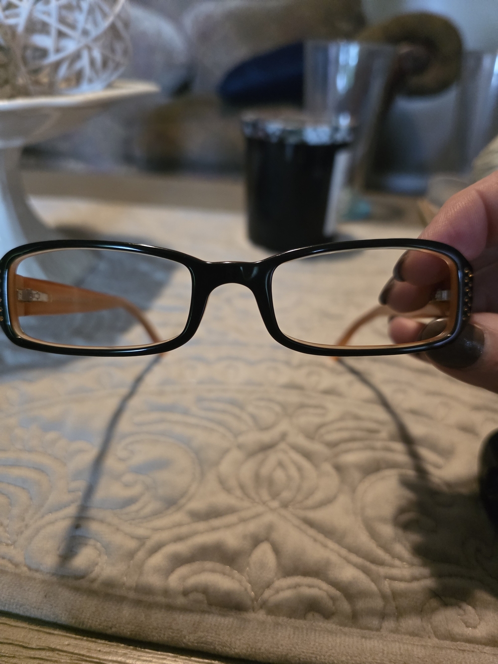 Versace Black and Brown Rectangular Optical Glasses